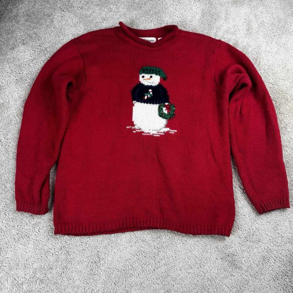 Norm Thompson Snowman Ugly Christmas Sweater Holiday Winter Festive Knit Size L
